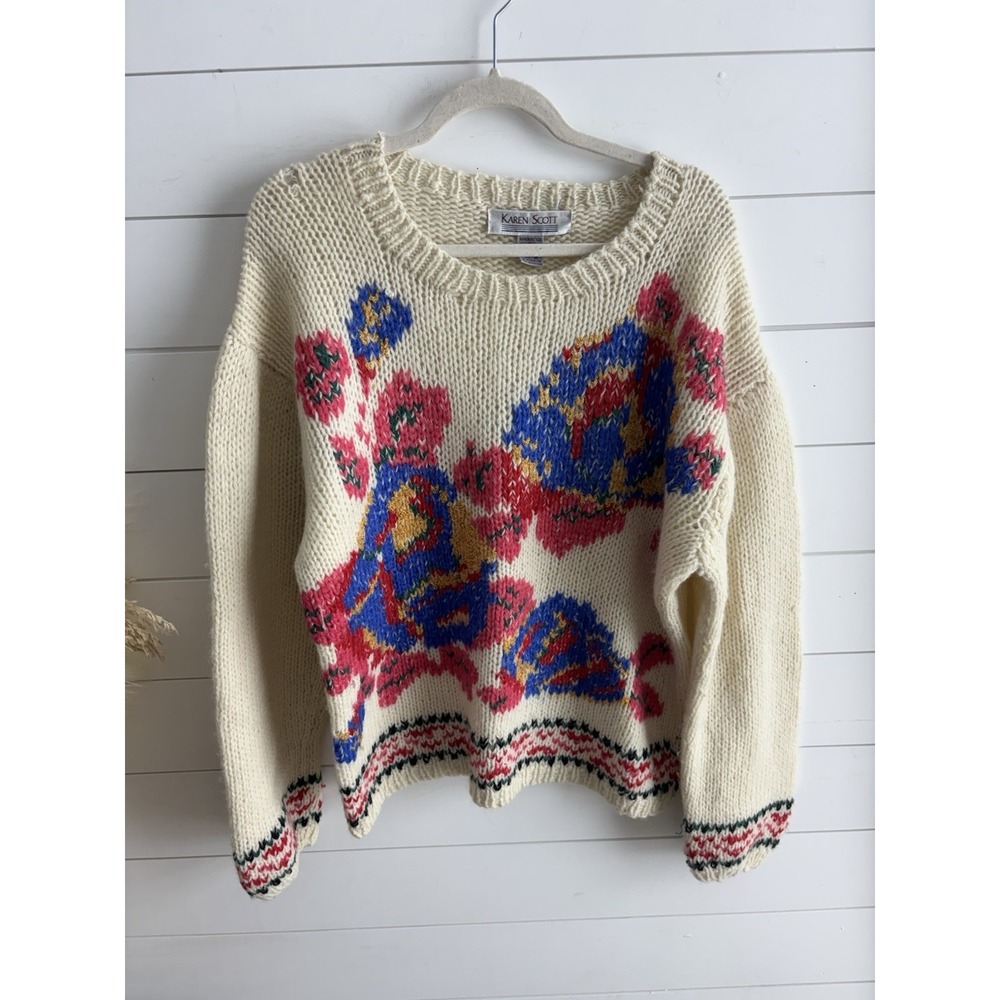 Vintage Karen Scott Hand knitted‎ Wool Blend Sweater 0678